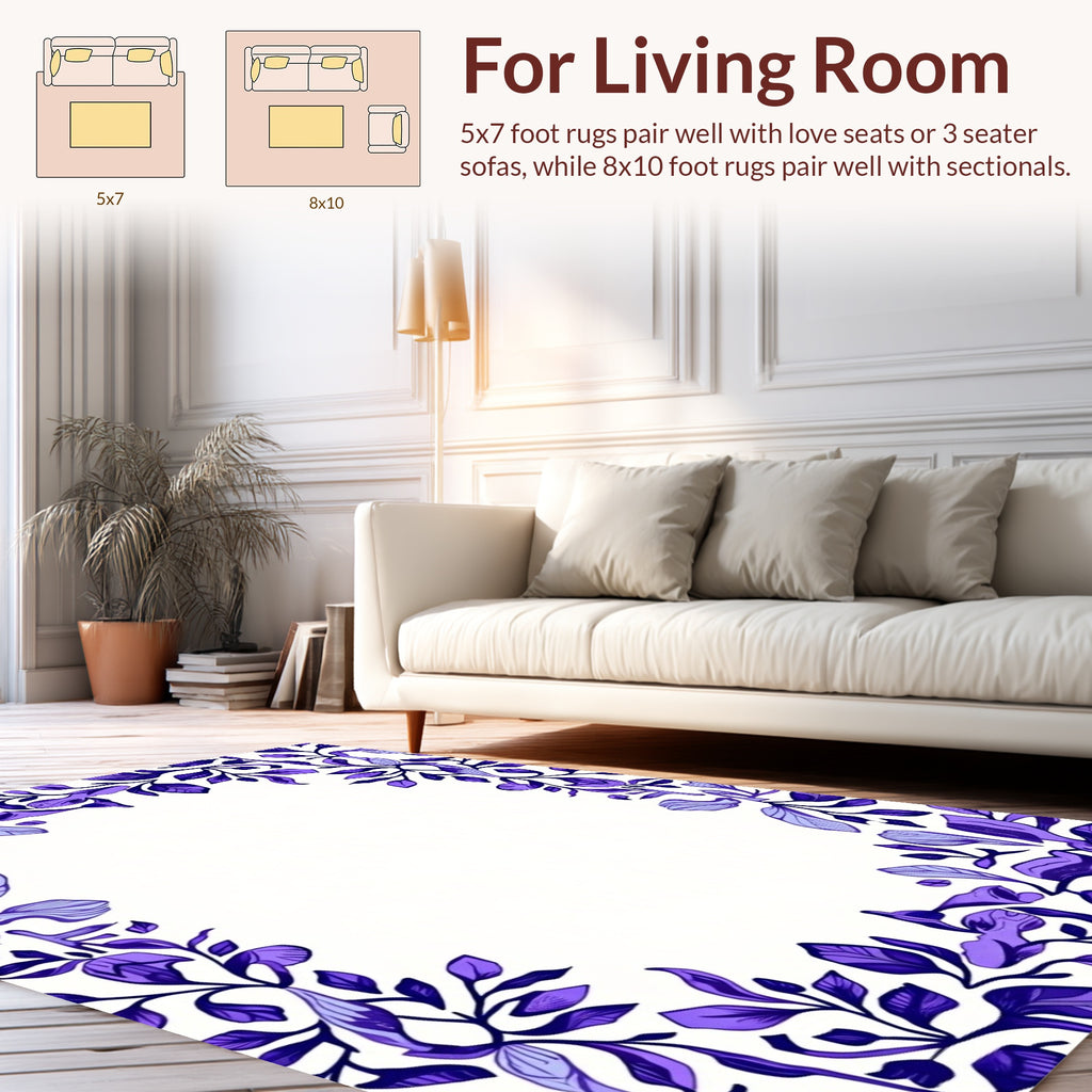 Delicate Purple Leaf Border Design Rug