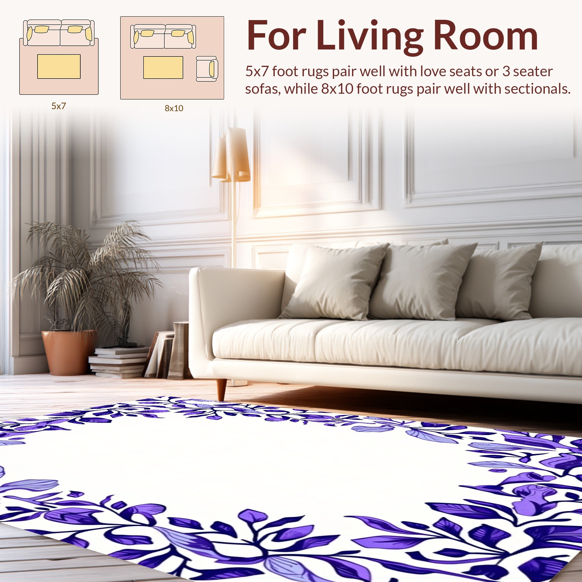 Delicate Purple Leaf Border Design Rug