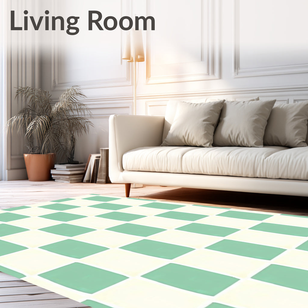 Mint Cream Checked Grid Rug