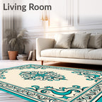 Ornate Teal Cream Scroll Rug