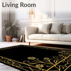 Gold Floral Swirl Art Nouveau Pattern Rug