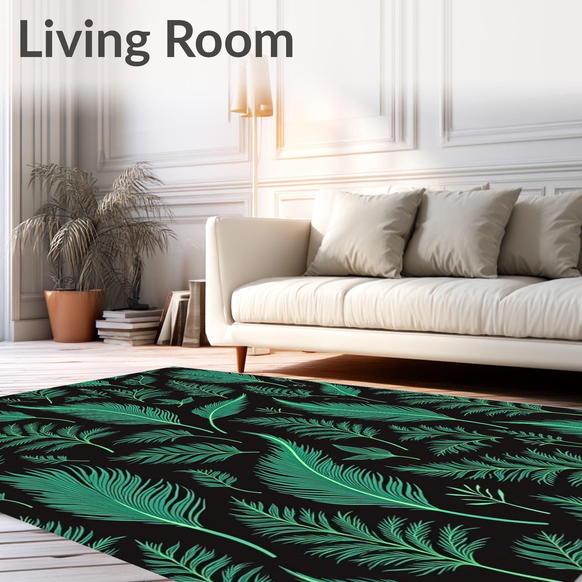 Emerald Green Feather Fern Pattern Rug