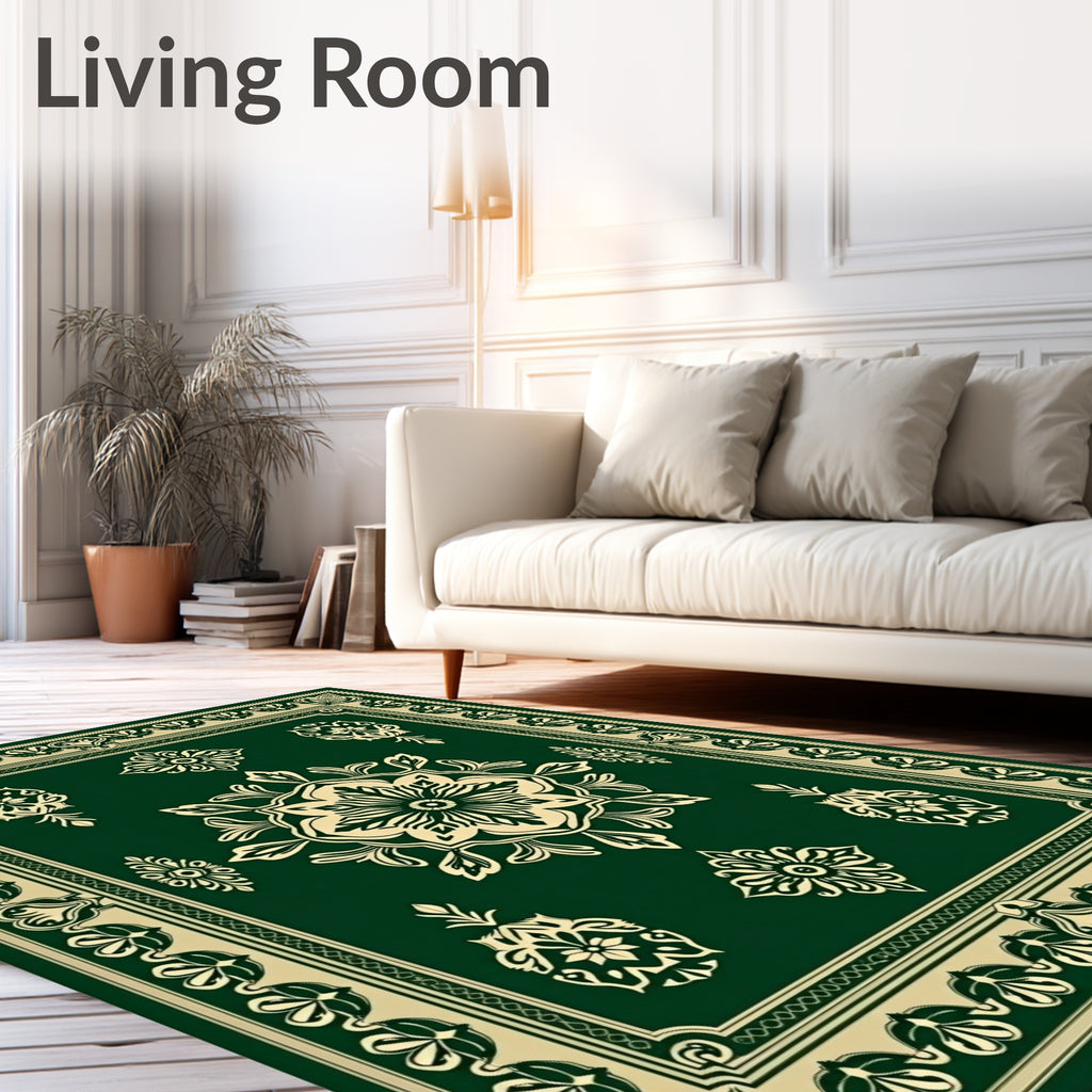 Jade Cream Ornate Floral Medallion Rug