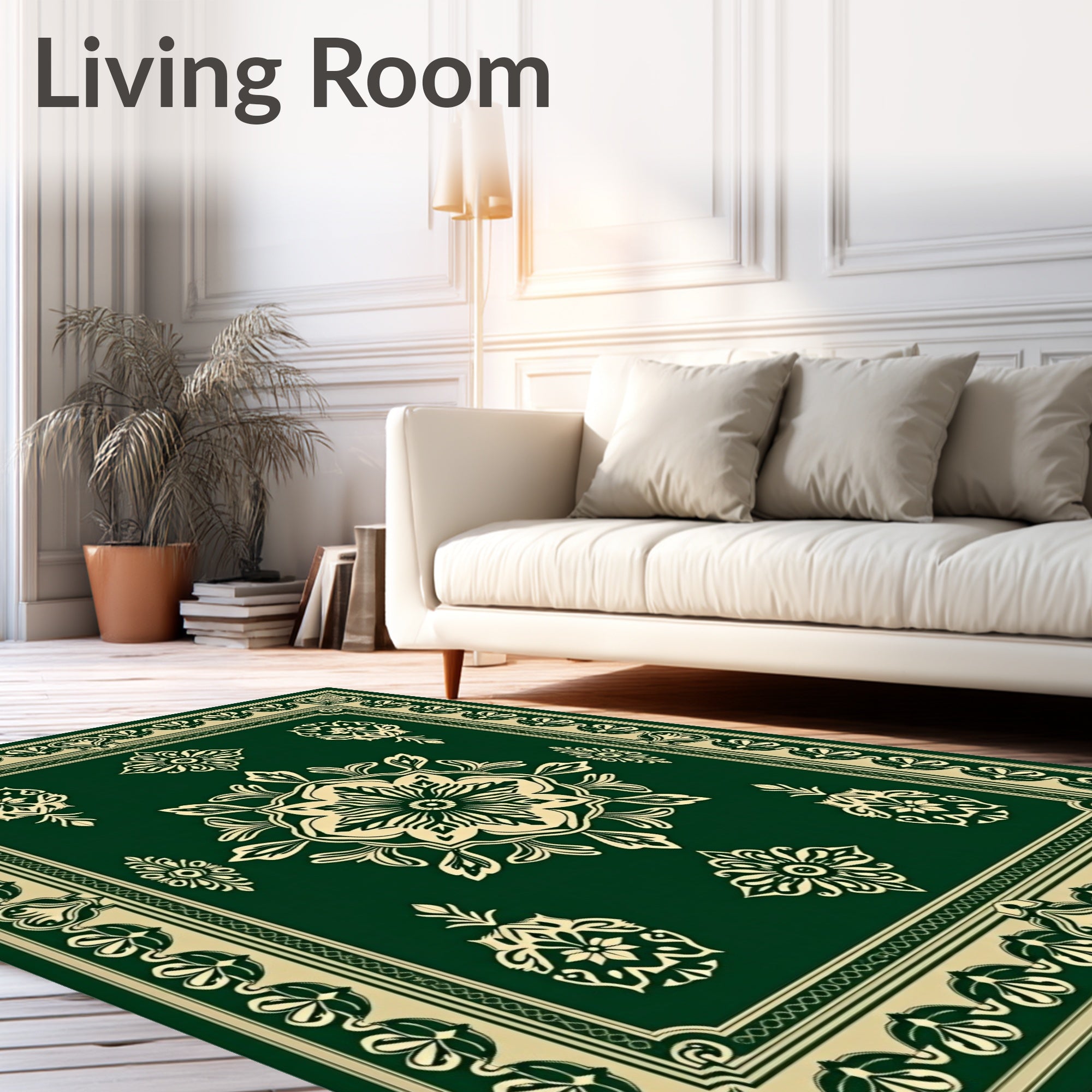Jade Cream Ornate Floral Medallion Rug