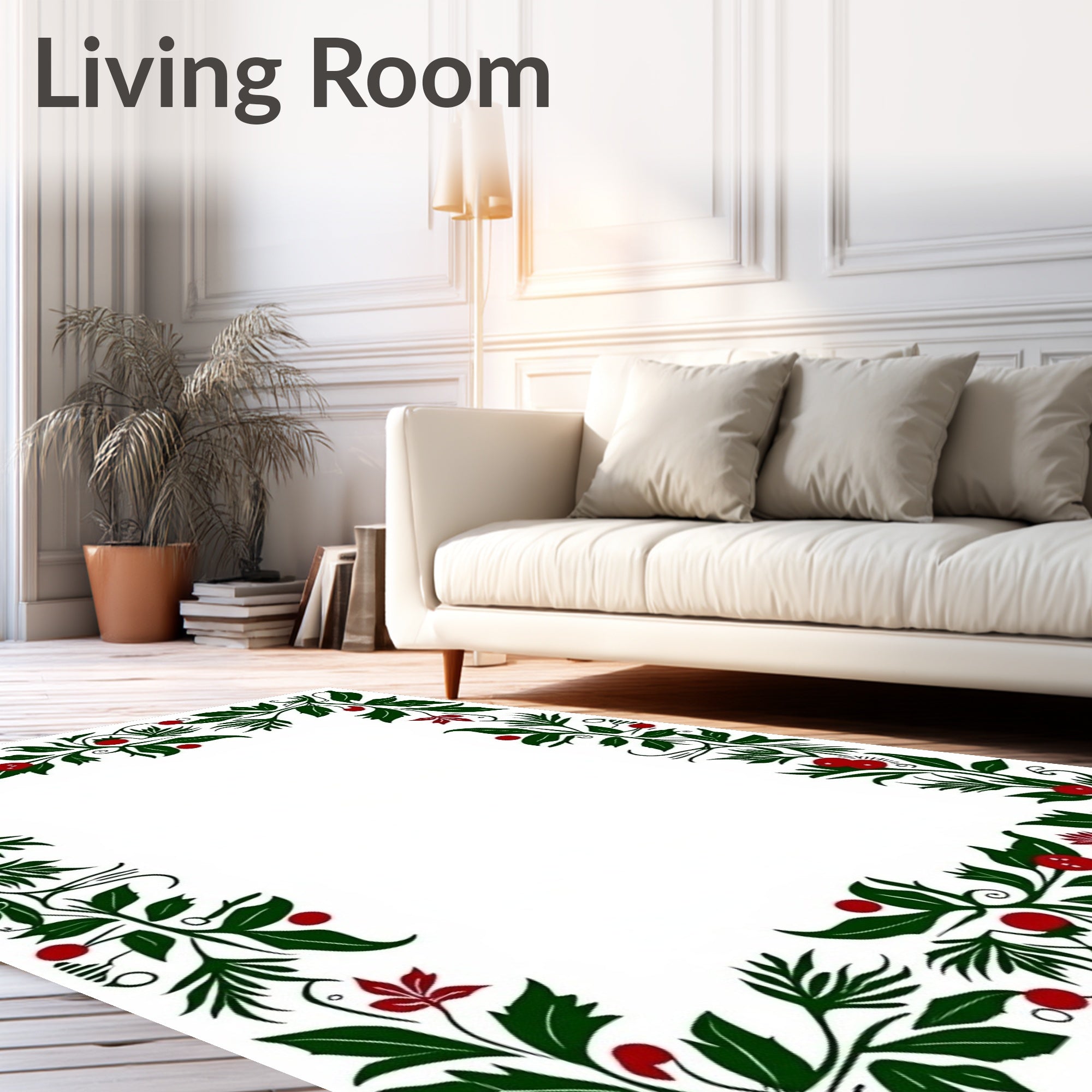 Botanical Red Berry Vine Pattern Rug