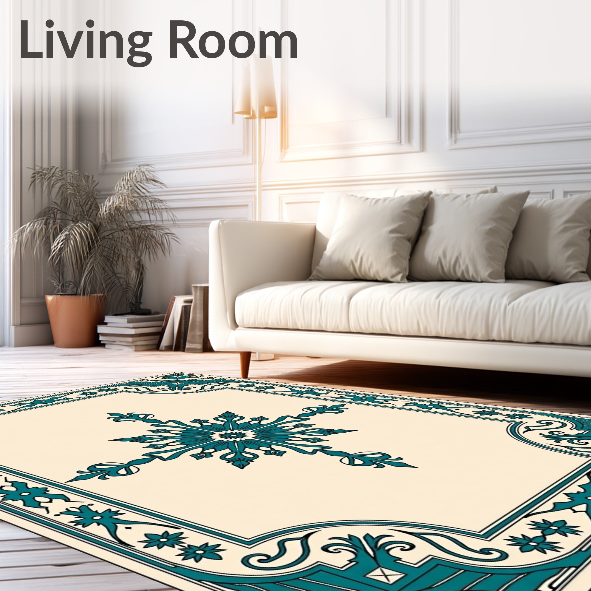 Teal Floral Medallion Border Rug