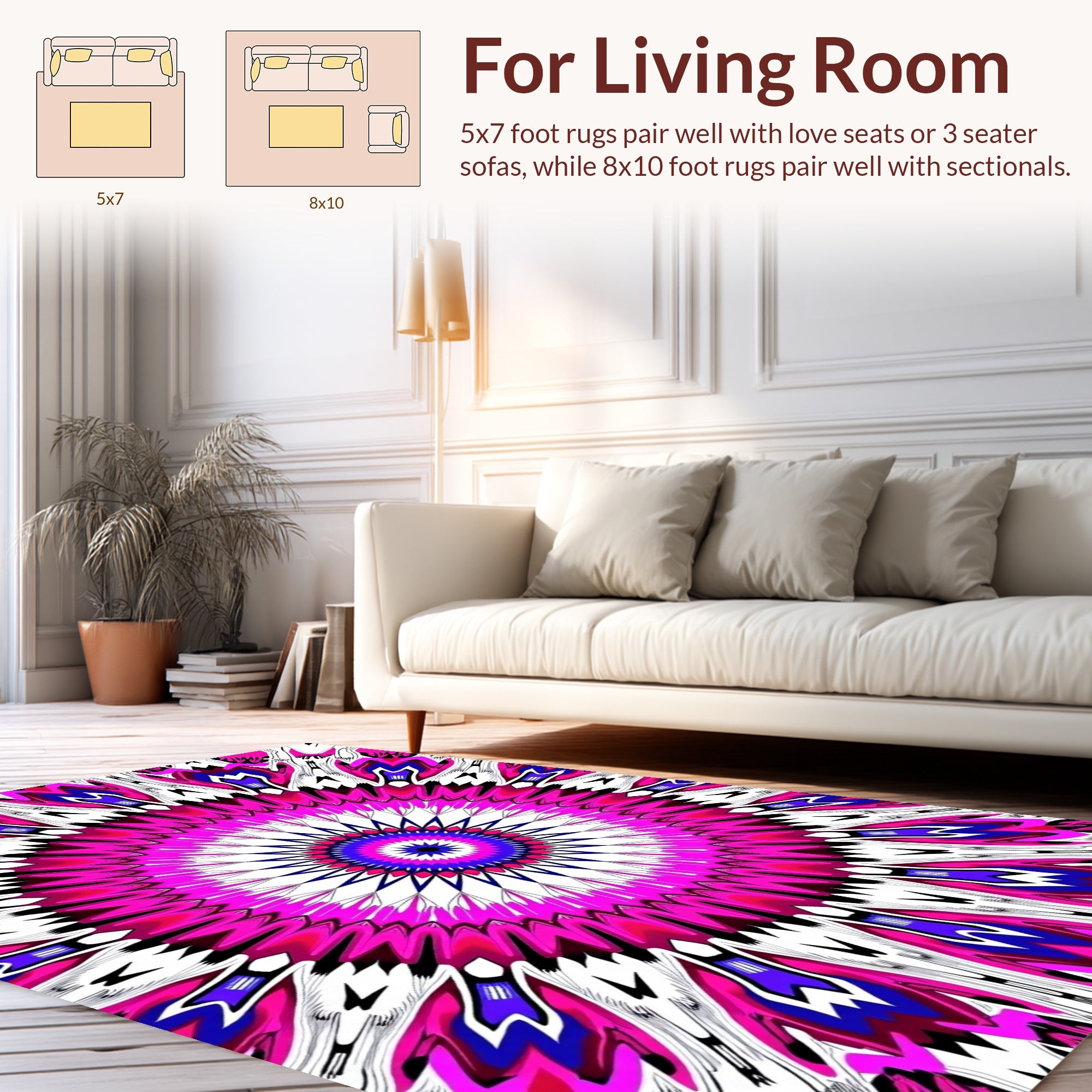 Vivid Pink Blue White Kaleidoscope Rug