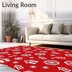 Red White Folk Art House Pattern Rug