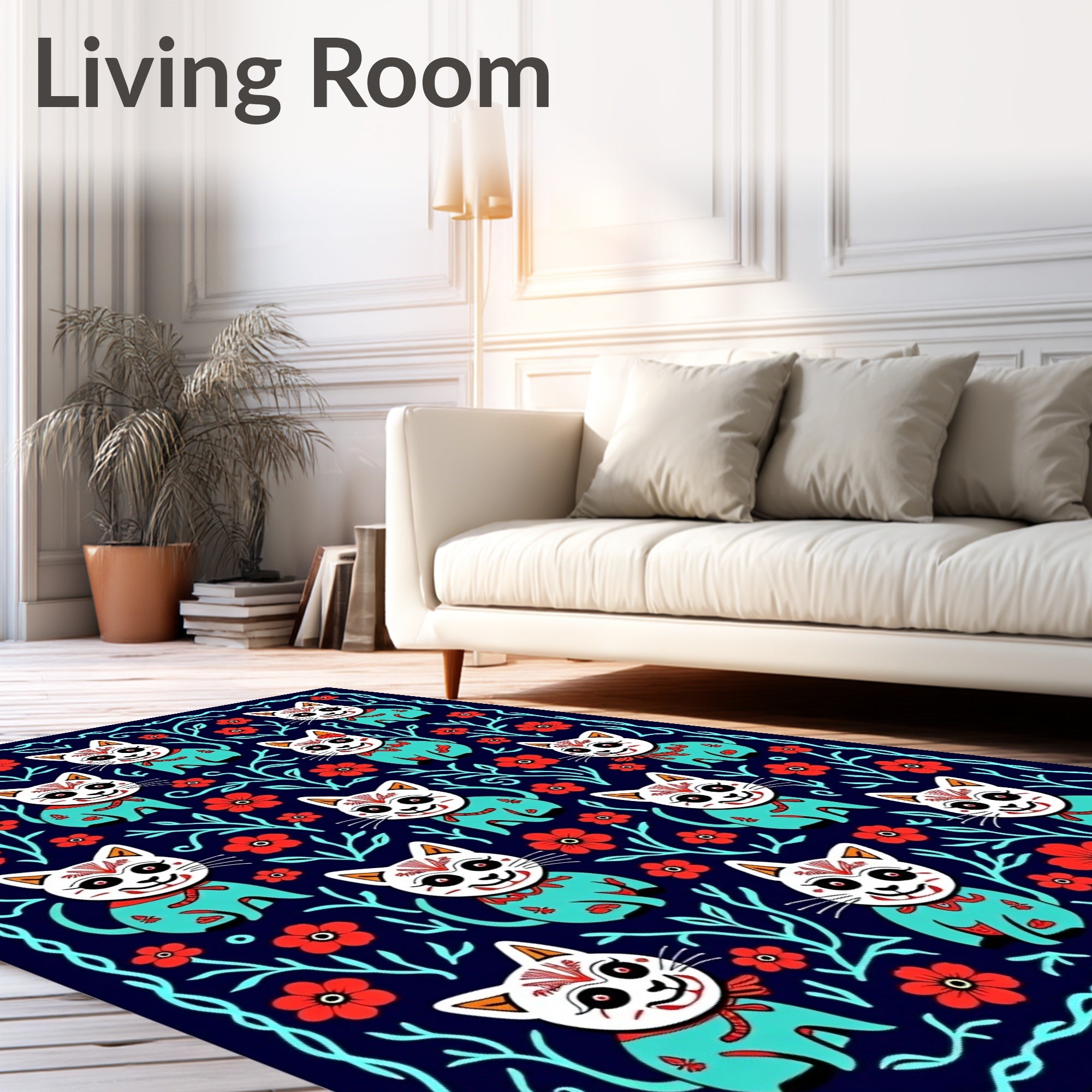 Cute Cat Floral Pattern Rug