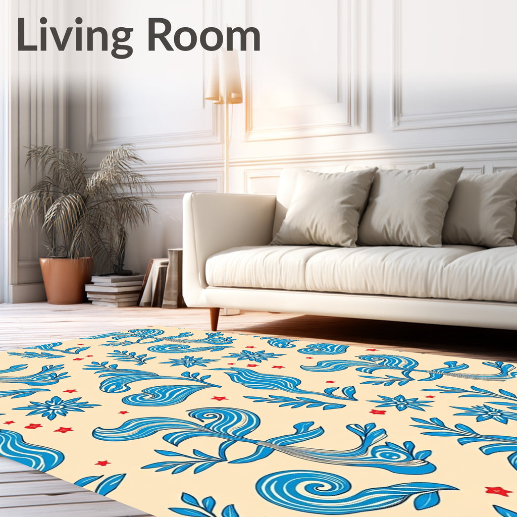 Whimsical Blue Floral Swirl Pattern Rug