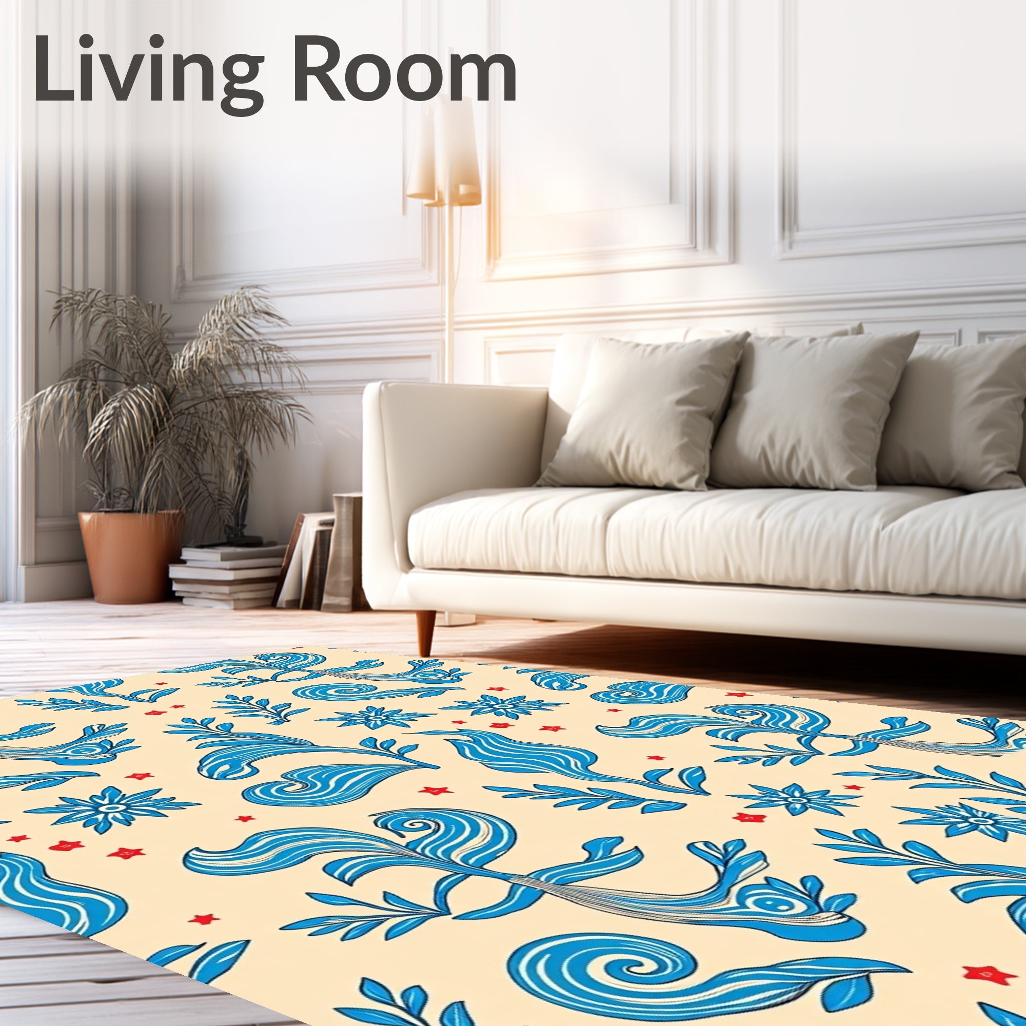 Whimsical Blue Floral Swirl Pattern Rug