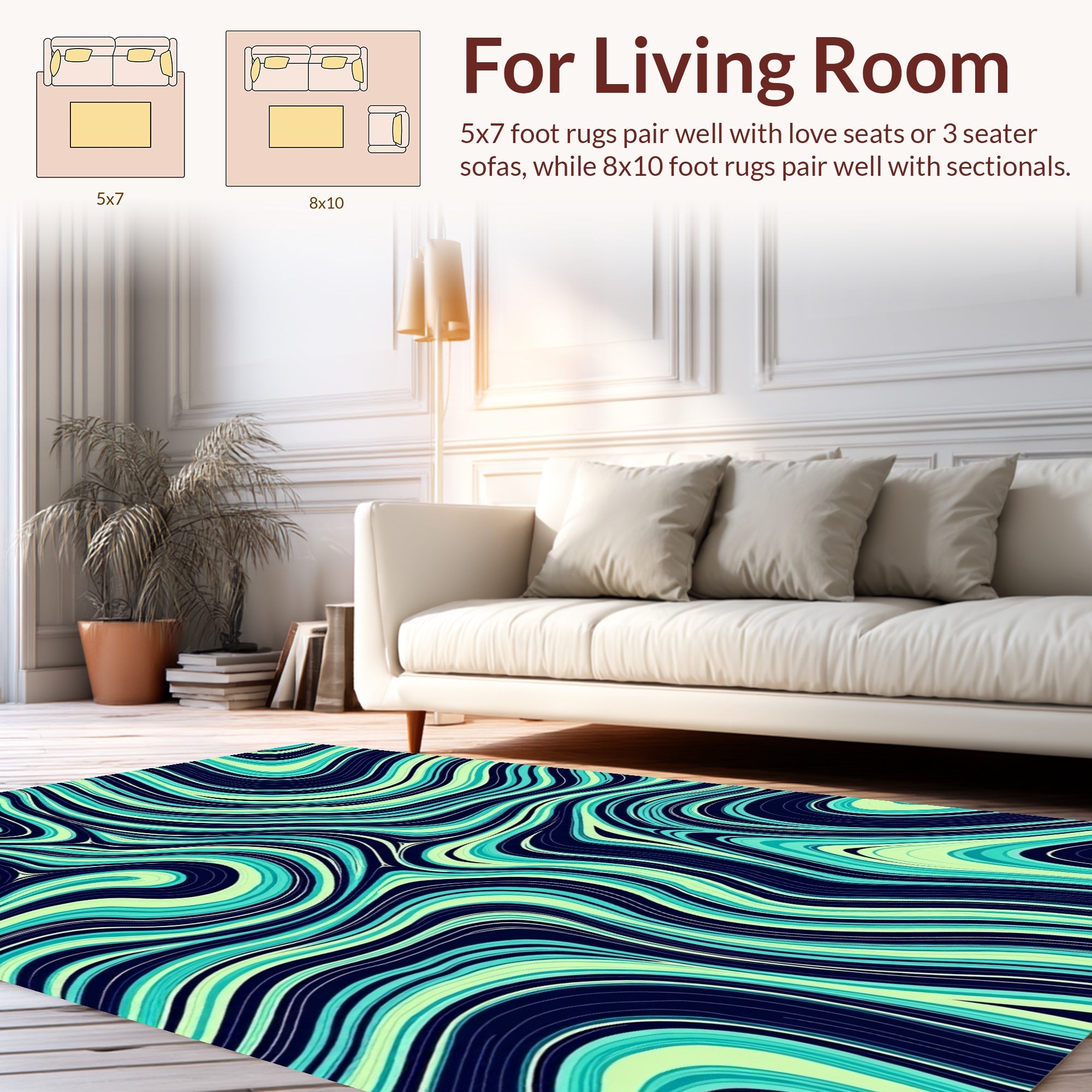Abstract Aqua Swirl Pattern Rug