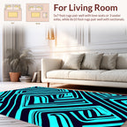 Abstract Teal Geometric Maze Pattern Rug