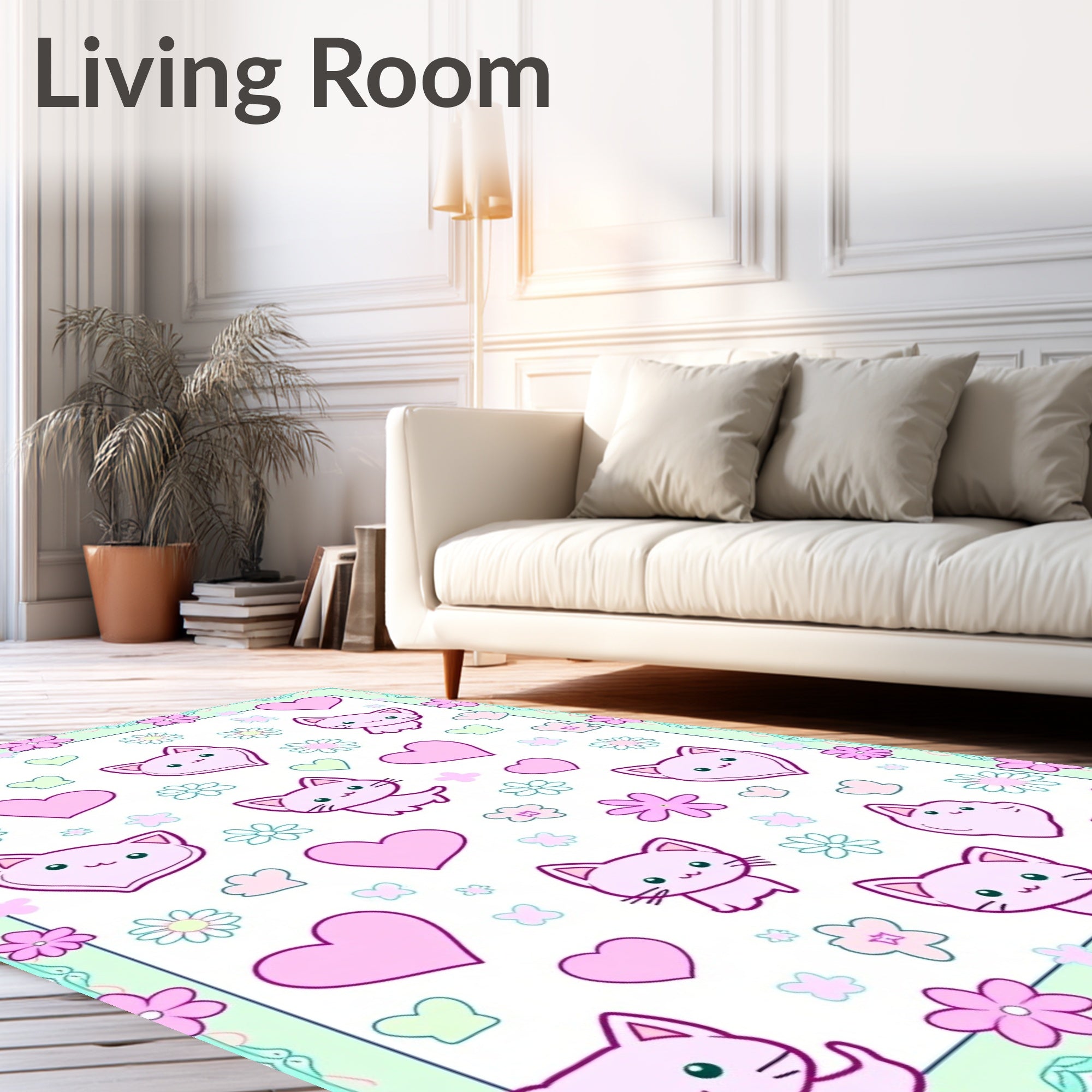 Kawaii Pink Cat Heart Pattern Rug