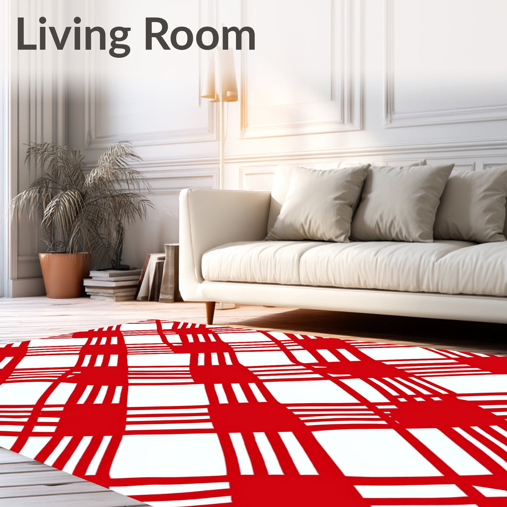 Red and White Classic Plaid Design Rug