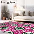 Bold Pink Green Floral Medallion Pattern Rug