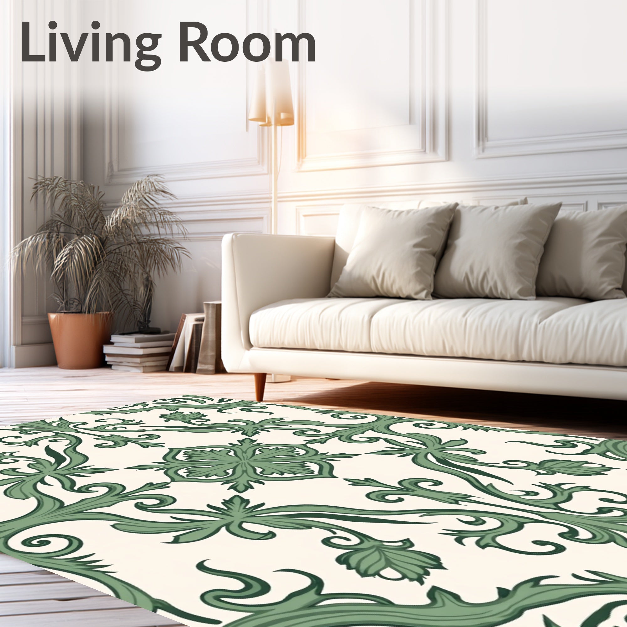 Green Traditional Floral Scroll Rug