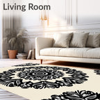 Ornate Black White Mandala Pattern Rug