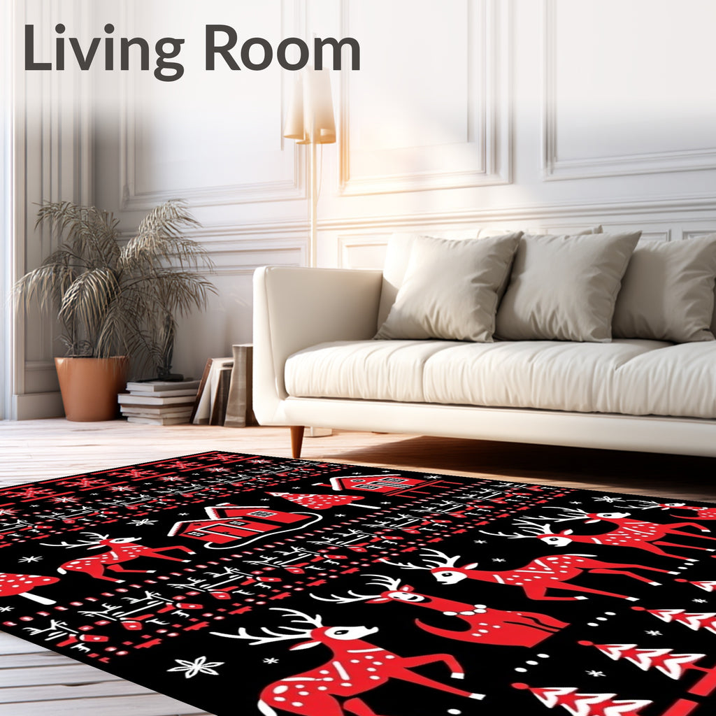 Red White Deer Festive Pattern Rug