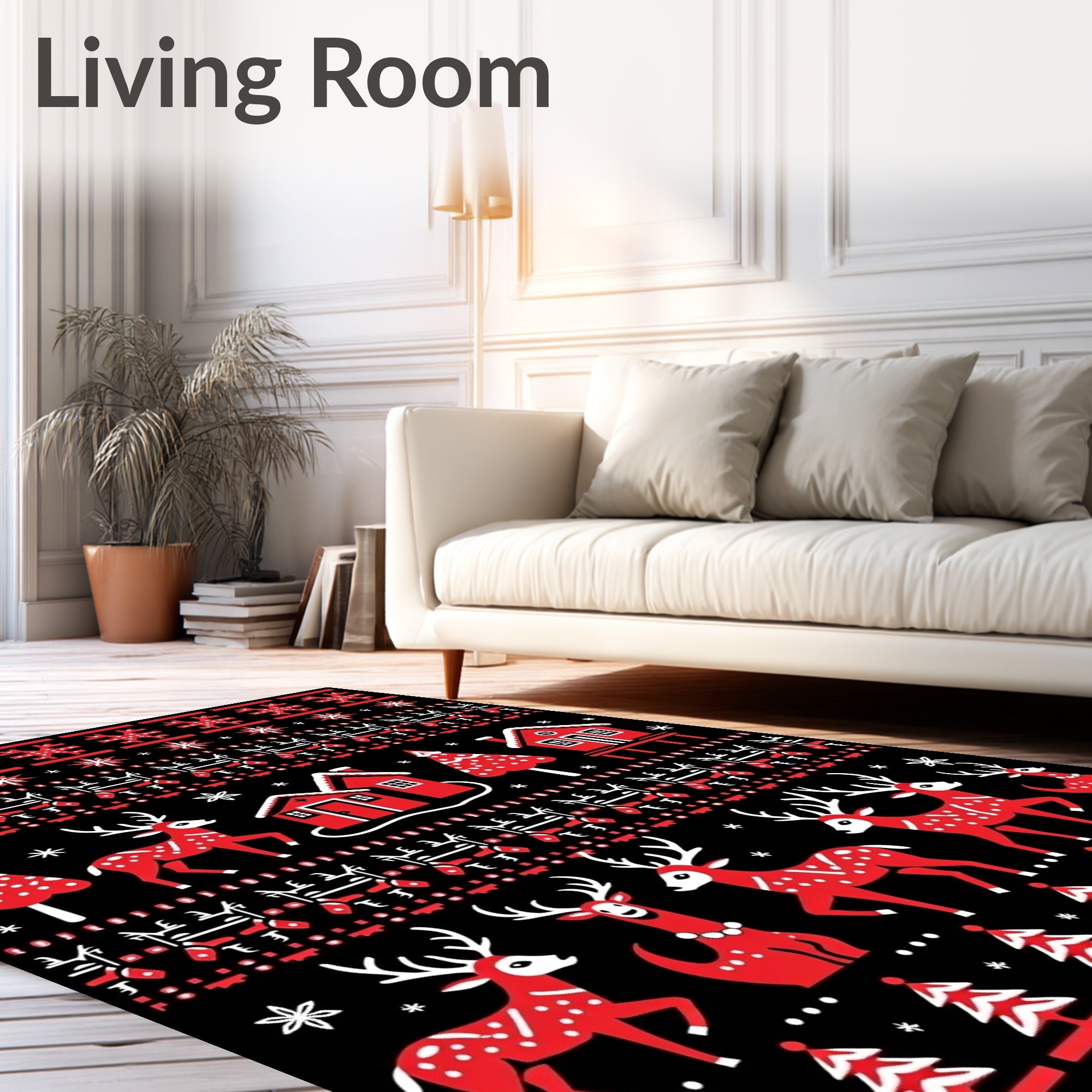 Red White Deer Festive Pattern Rug