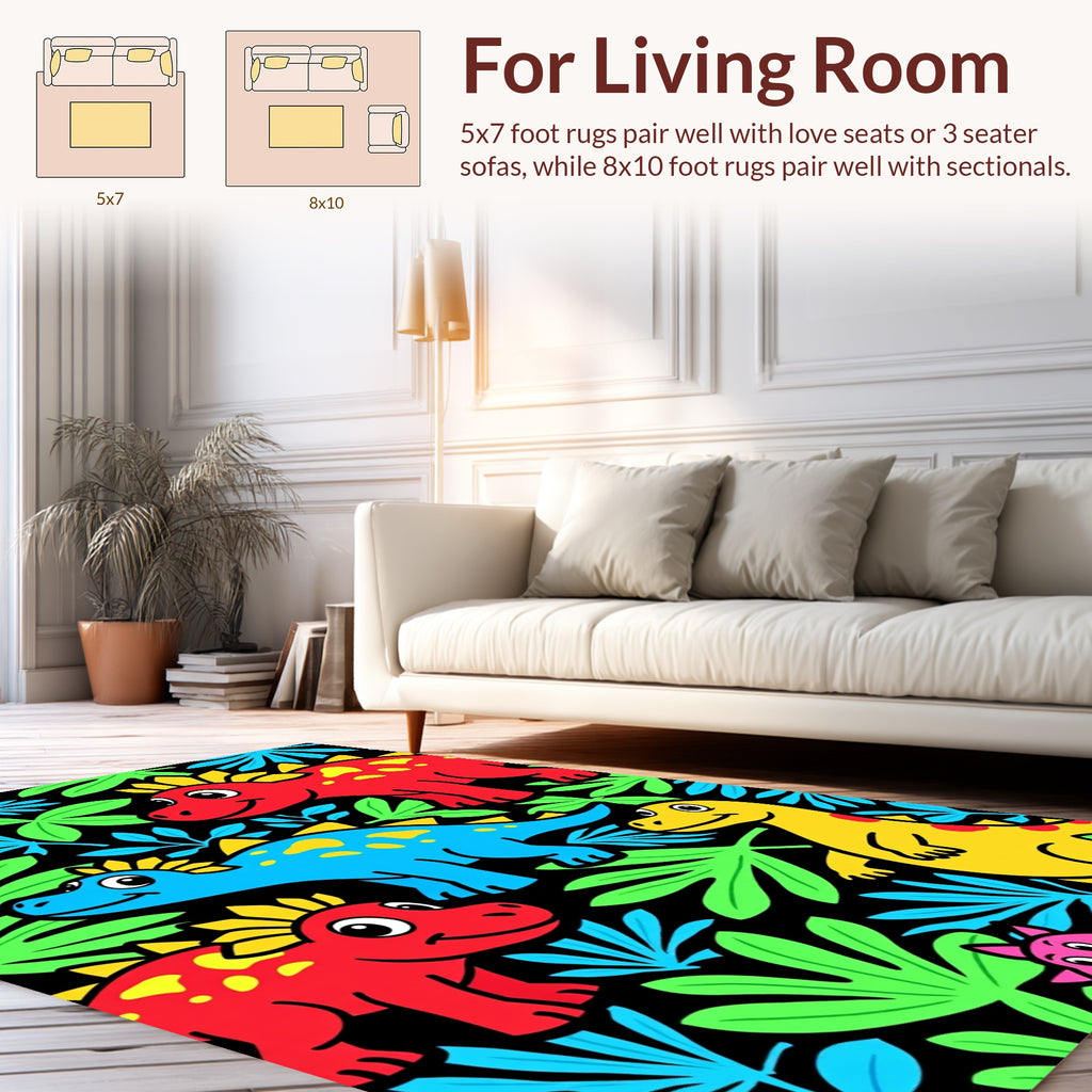 Playful Dinosaur Jungle Print Rug