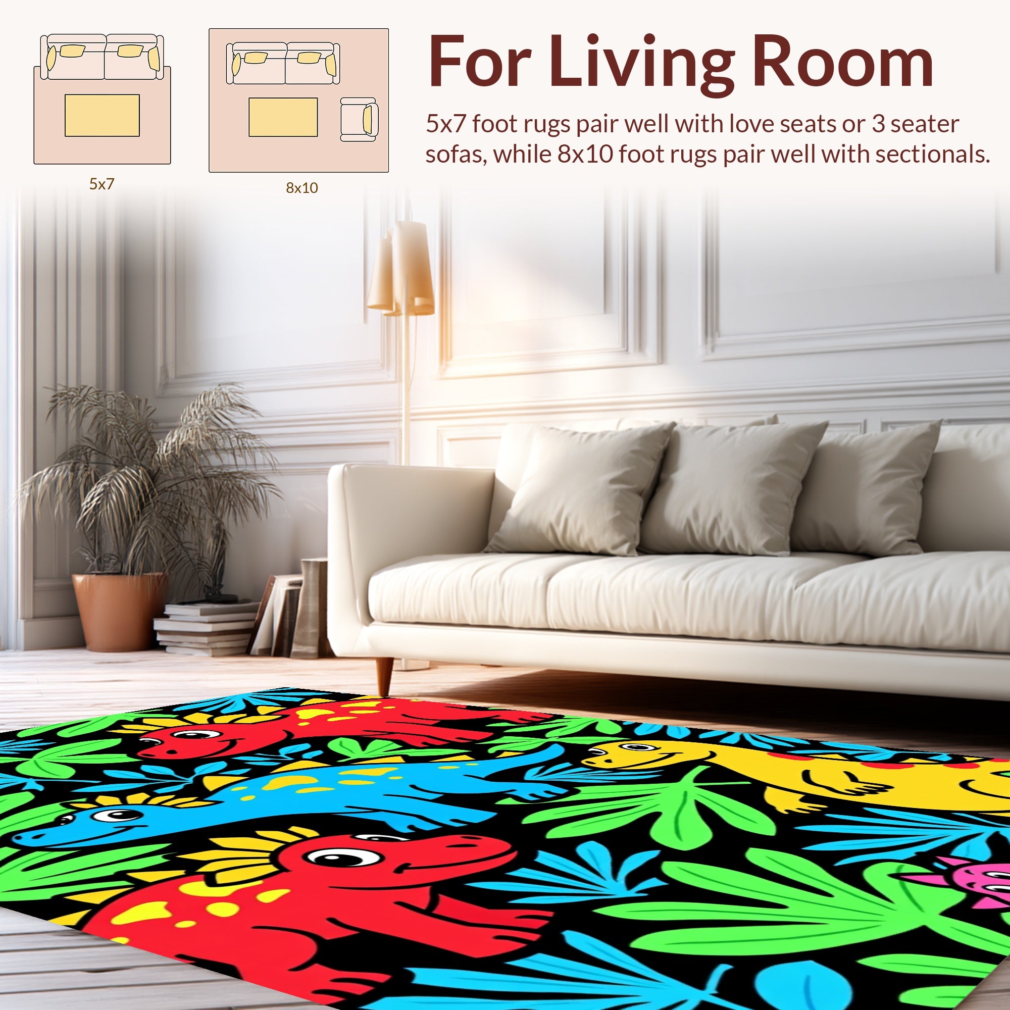 Playful Dinosaur Jungle Print Rug