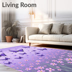Purple Butterfly Flower Field Pattern Rug