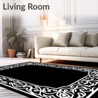 Intricate White Scroll Border Design Rug