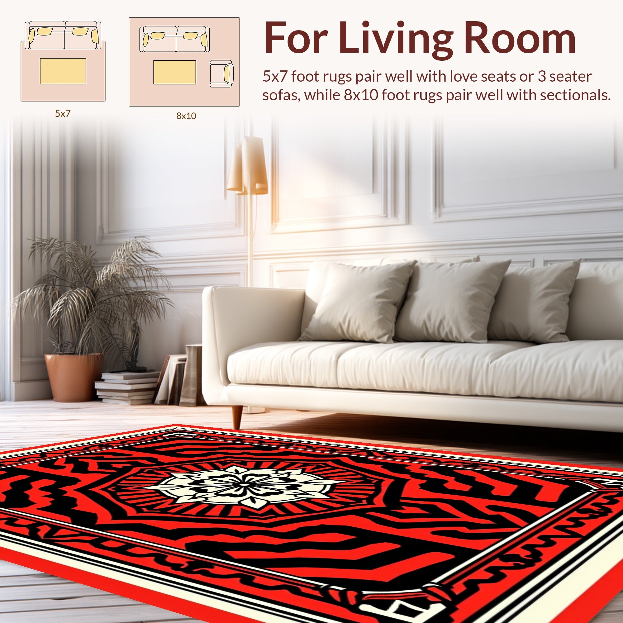 Bold Red Black Floral Mandala Pattern Rug