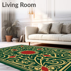 Elegant Emerald Burgundy Mandala Design Rug