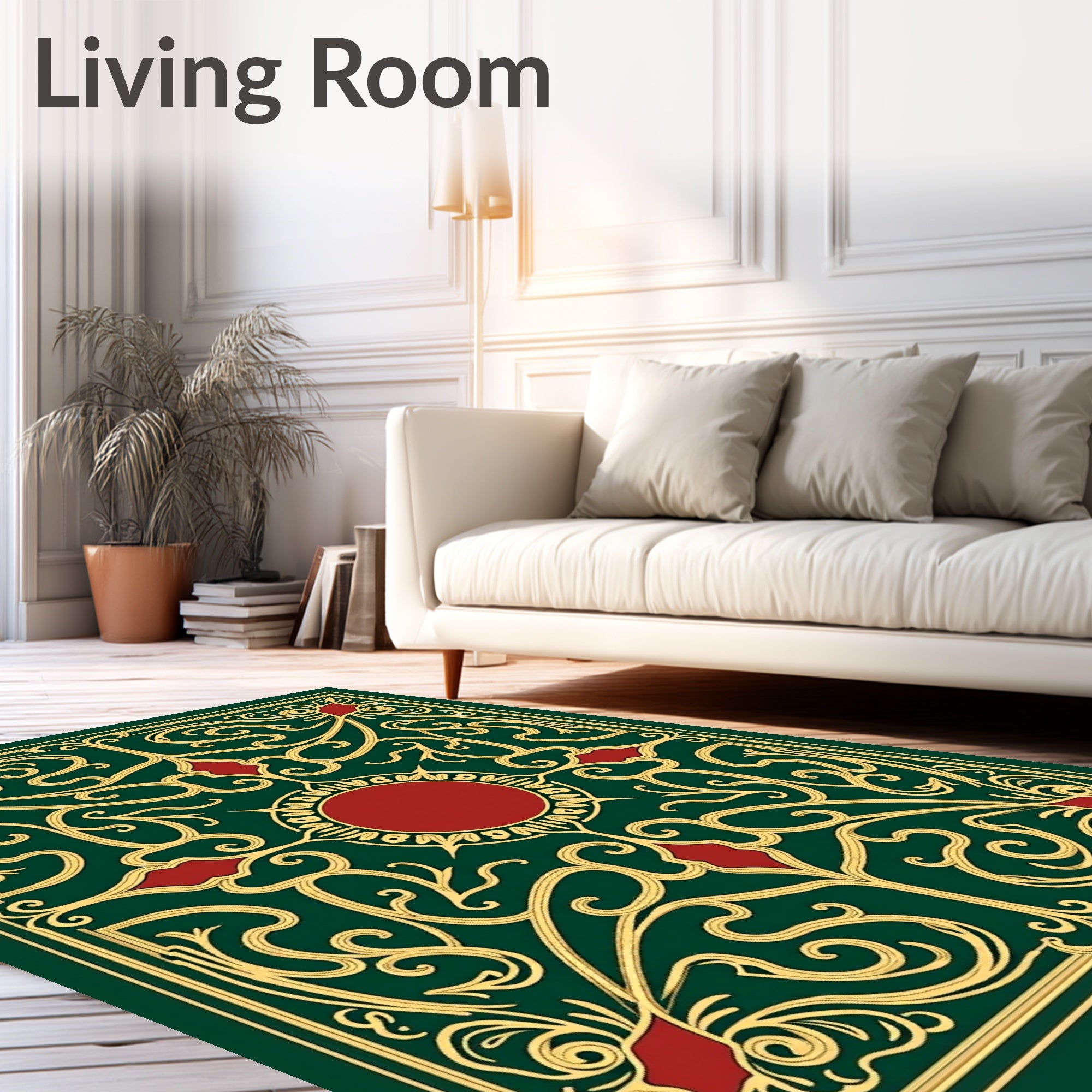 Elegant Emerald Burgundy Mandala Design Rug