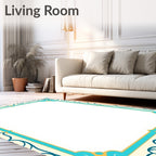Ornamental Teal Gold Border Rug