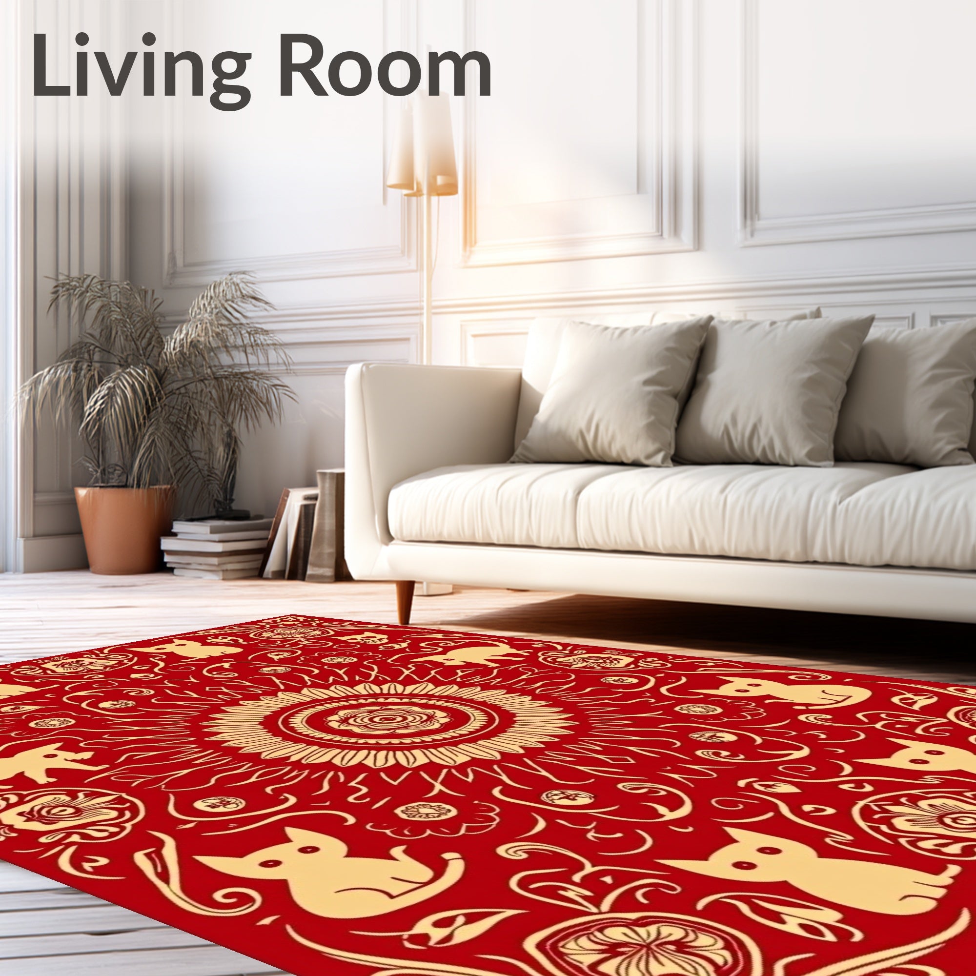 Red Cat And Skull Pattern Rug