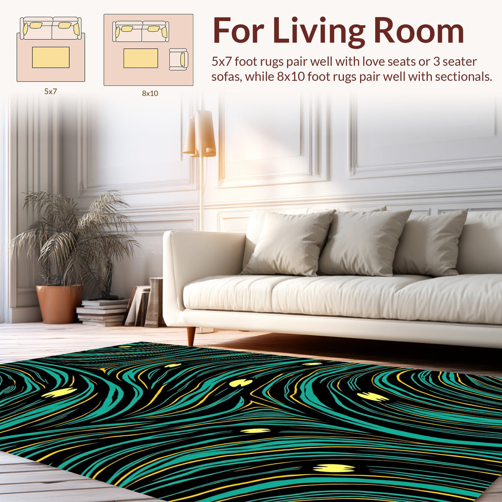 Abstract Teal Yellow Wave Pattern Rug