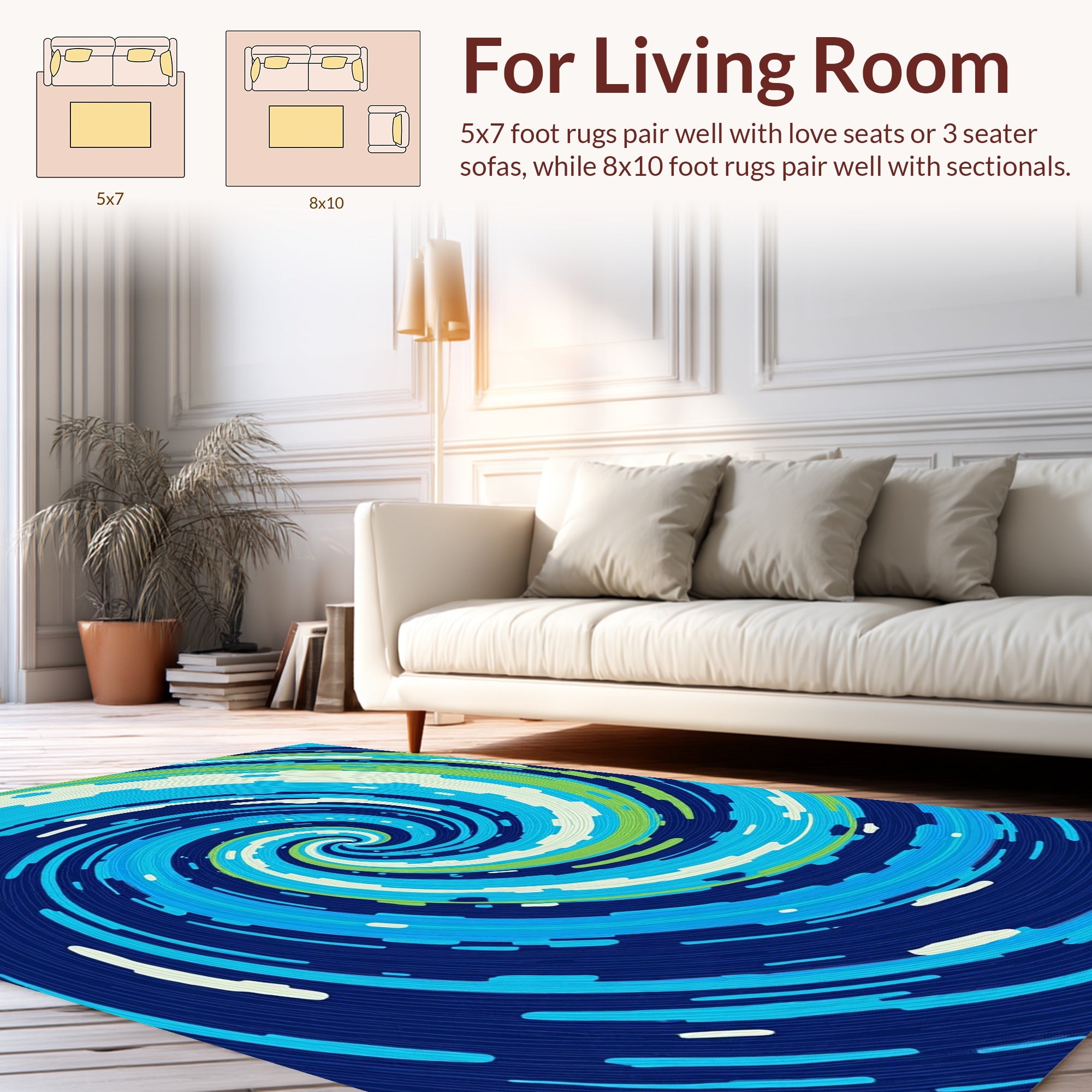 Abstract Swirl Blue Green Pattern Rug