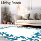 Coastal Teal Leaf Branch Pattern Rug