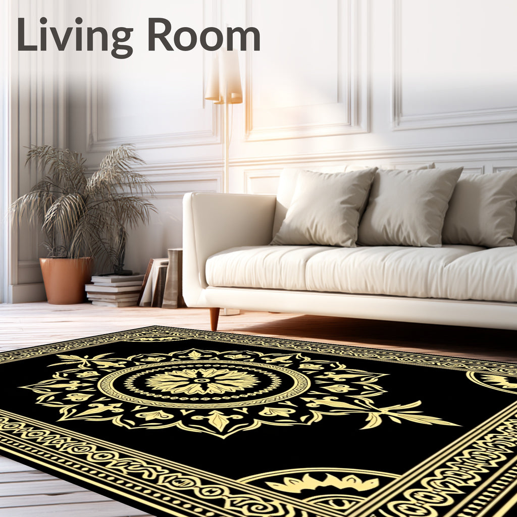 Luxe Gold Floral Mandala Pattern Rug