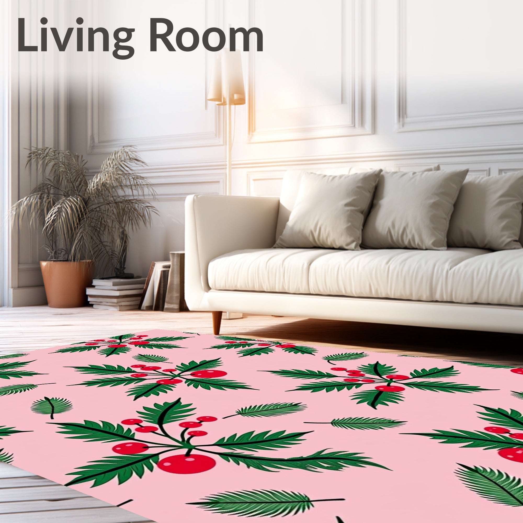 Crimson Berry Festive Foliage Arrangement Rug