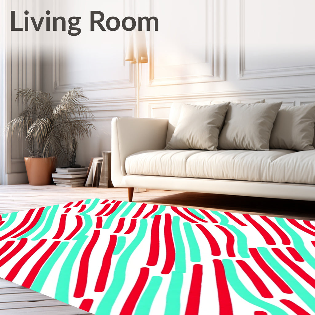 Red Teal Wavy Lines Rug