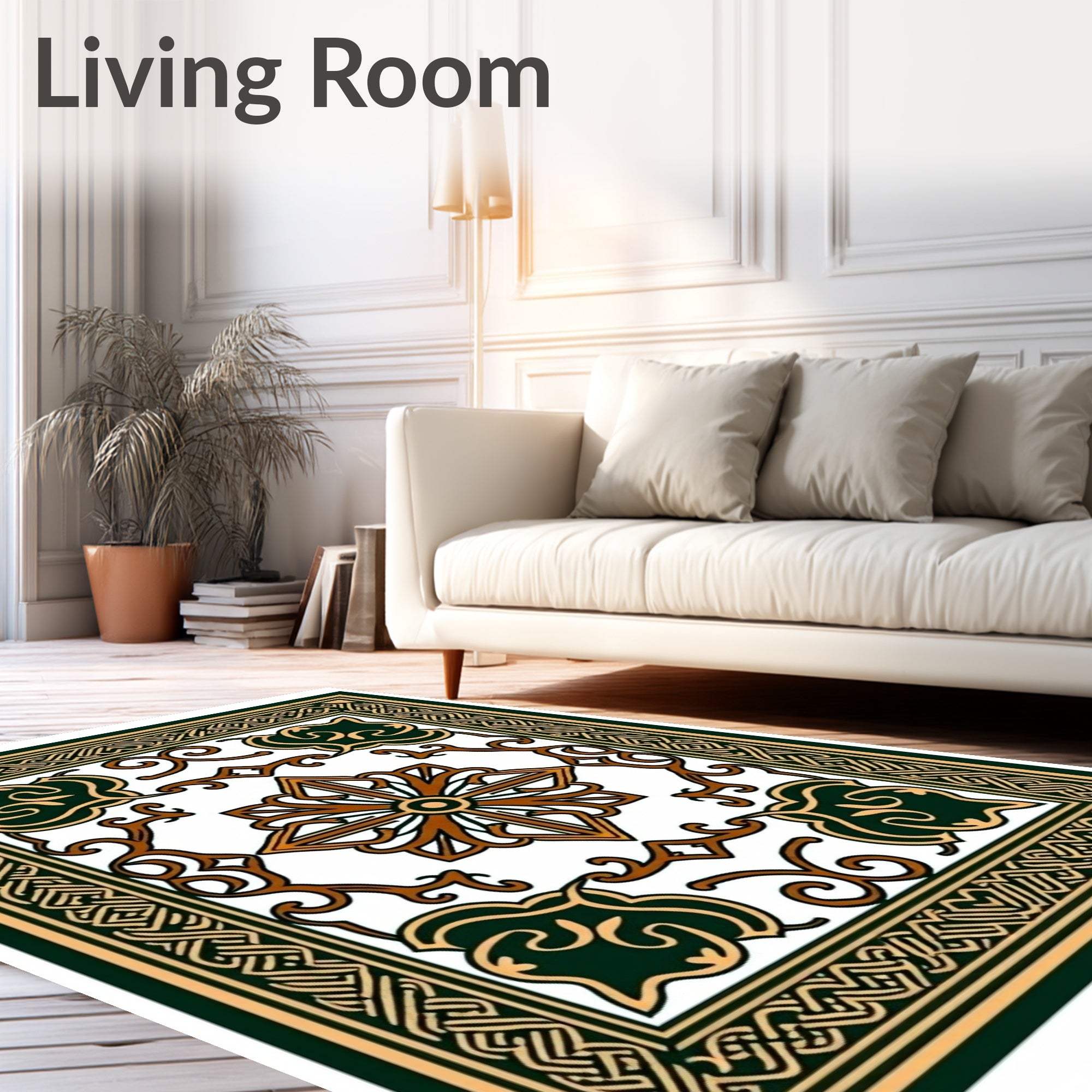 Ornate Emerald Gold Celtic Pattern Rug