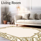 Golden Swirling Ornate Border Design Rug