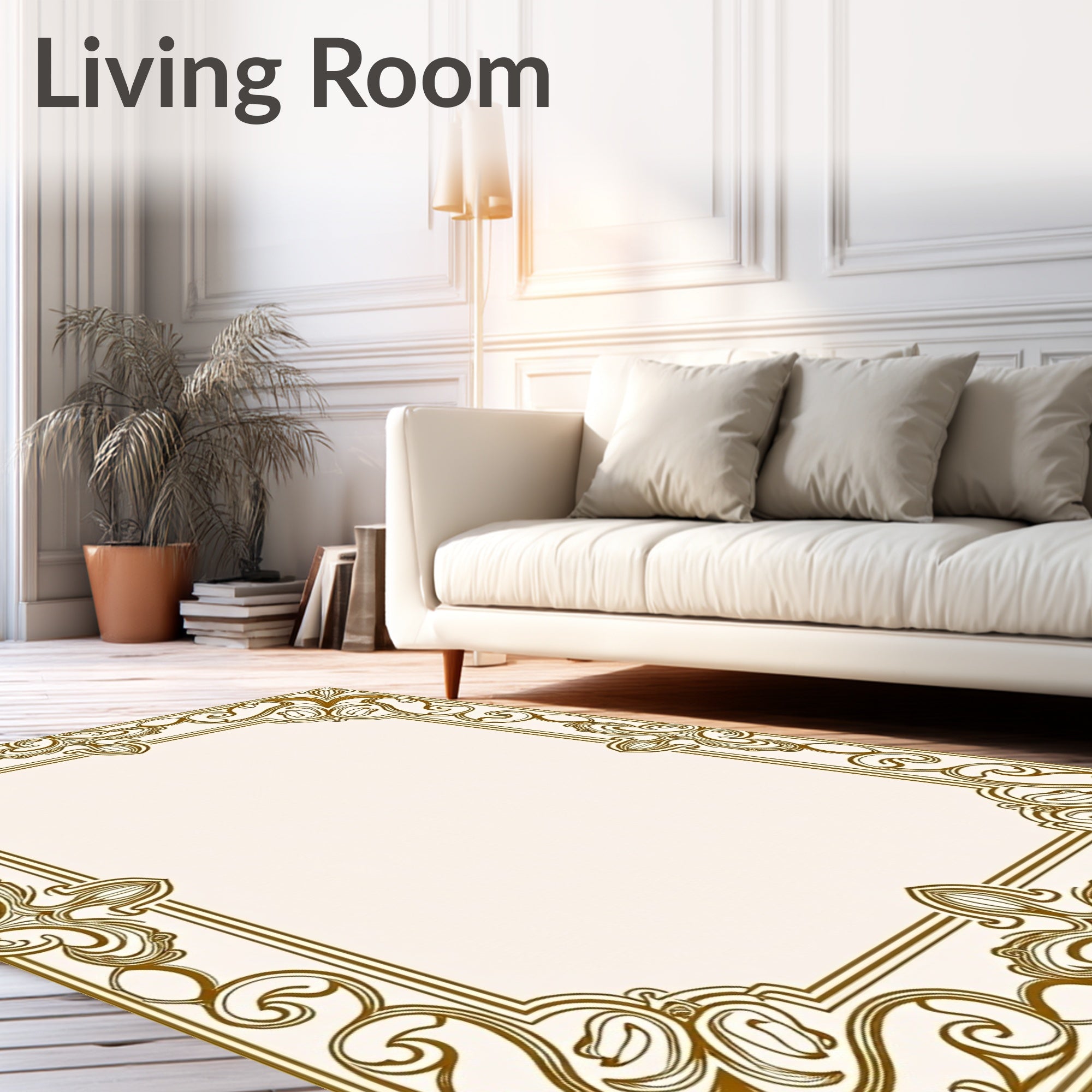 Golden Swirling Ornate Border Design Rug