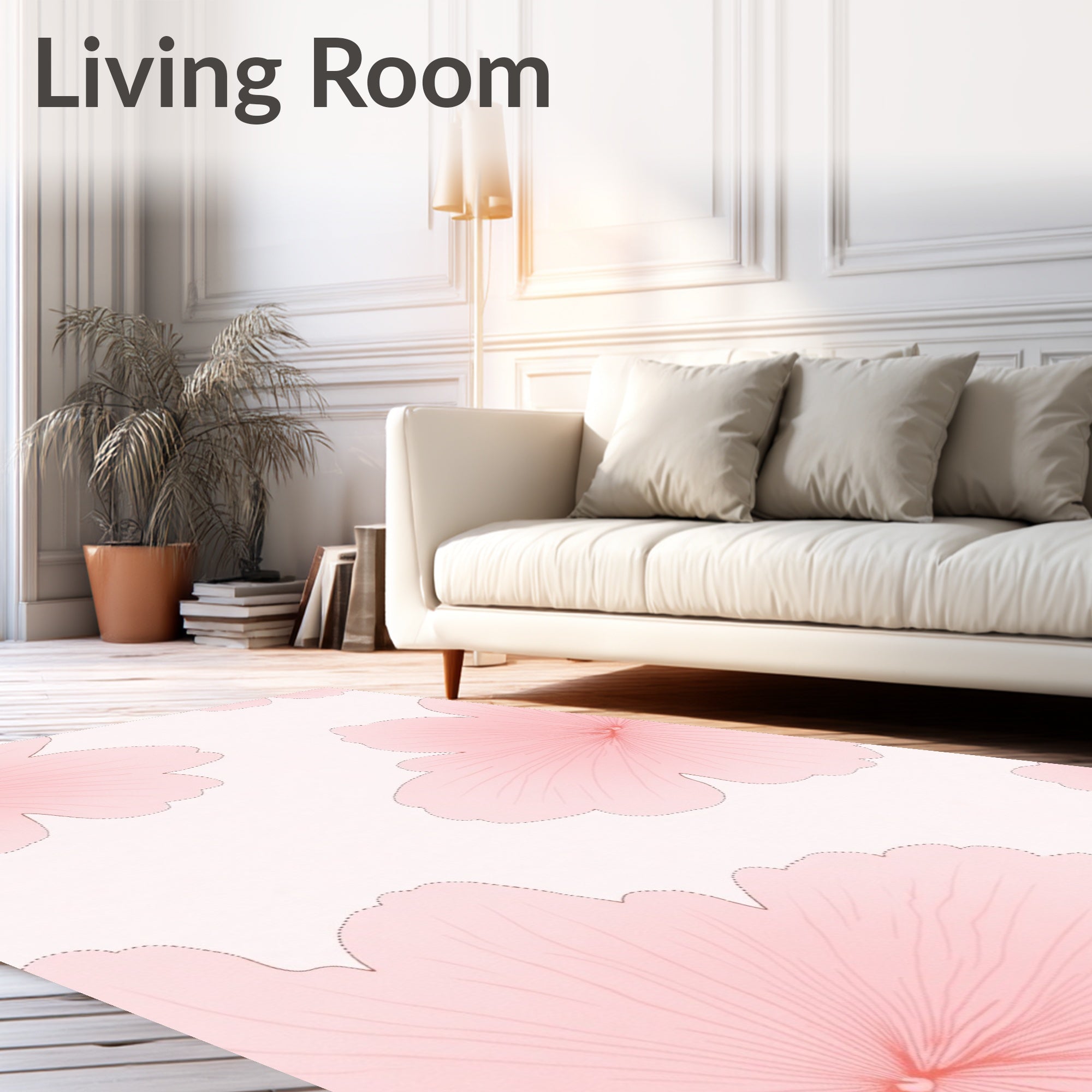 Soft Pink Floral Outline Pattern Rug