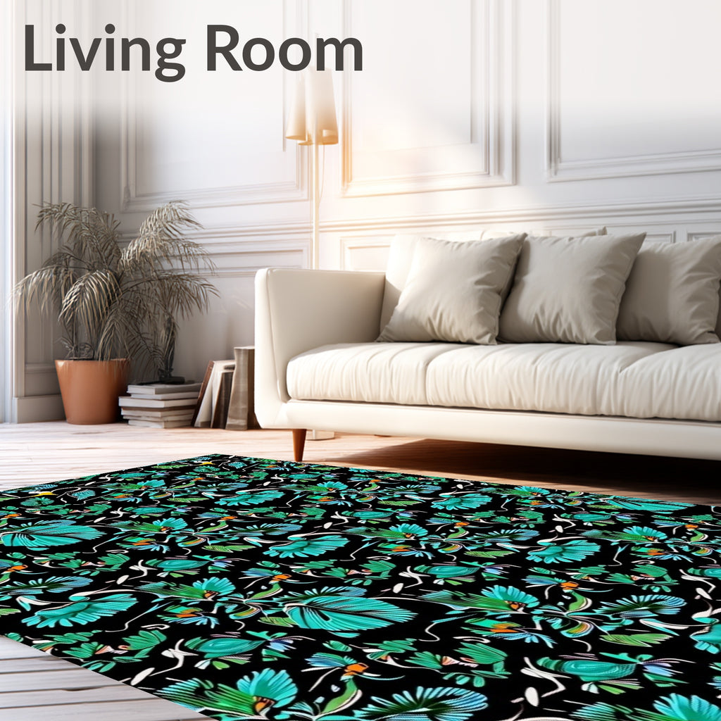 Tropical Teal Floral Patterns Rug