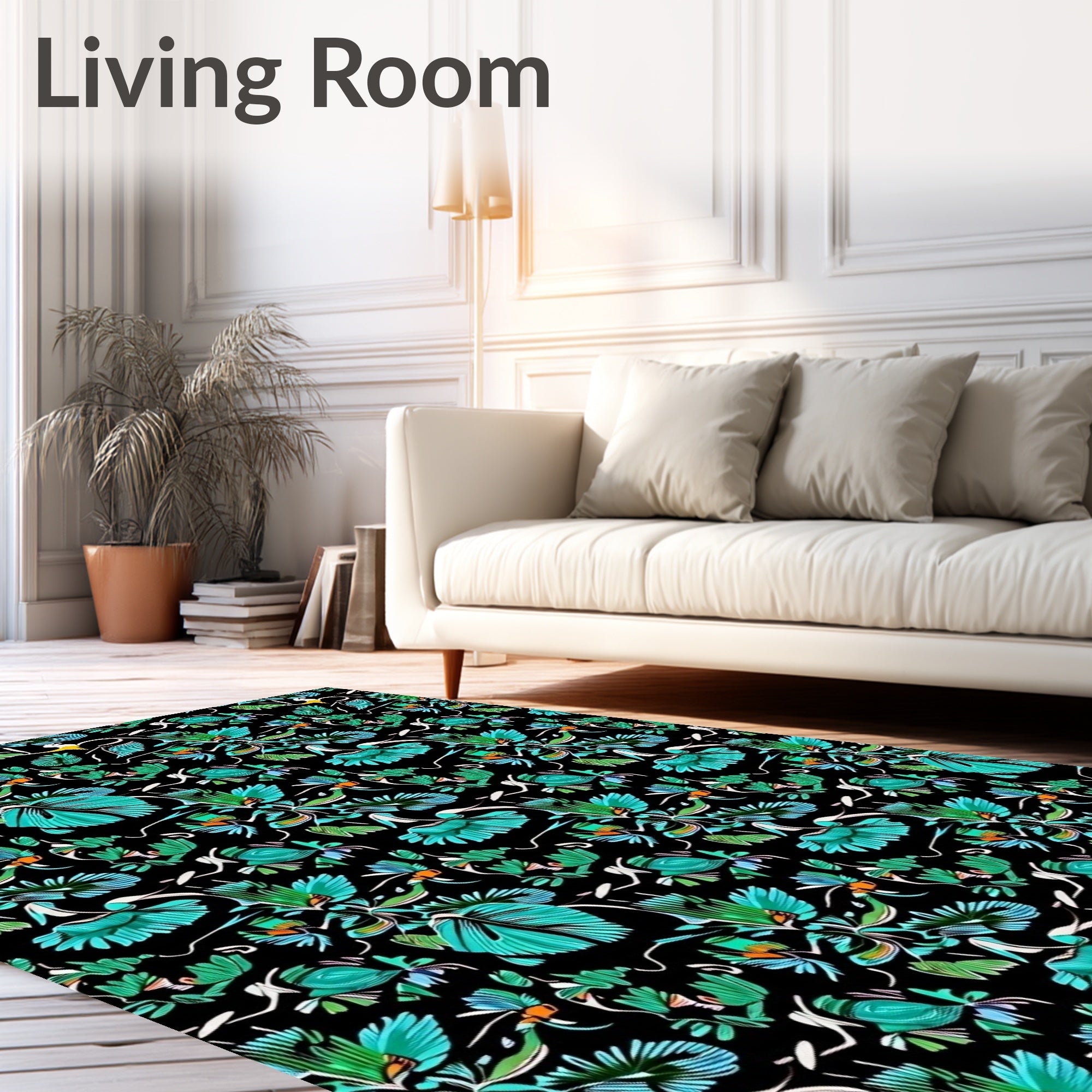 Tropical Teal Floral Patterns Rug