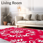 Crimson White Intricate Snowflake Design Rug