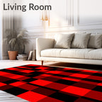 Bold Red Black Checkered Pattern Rug
