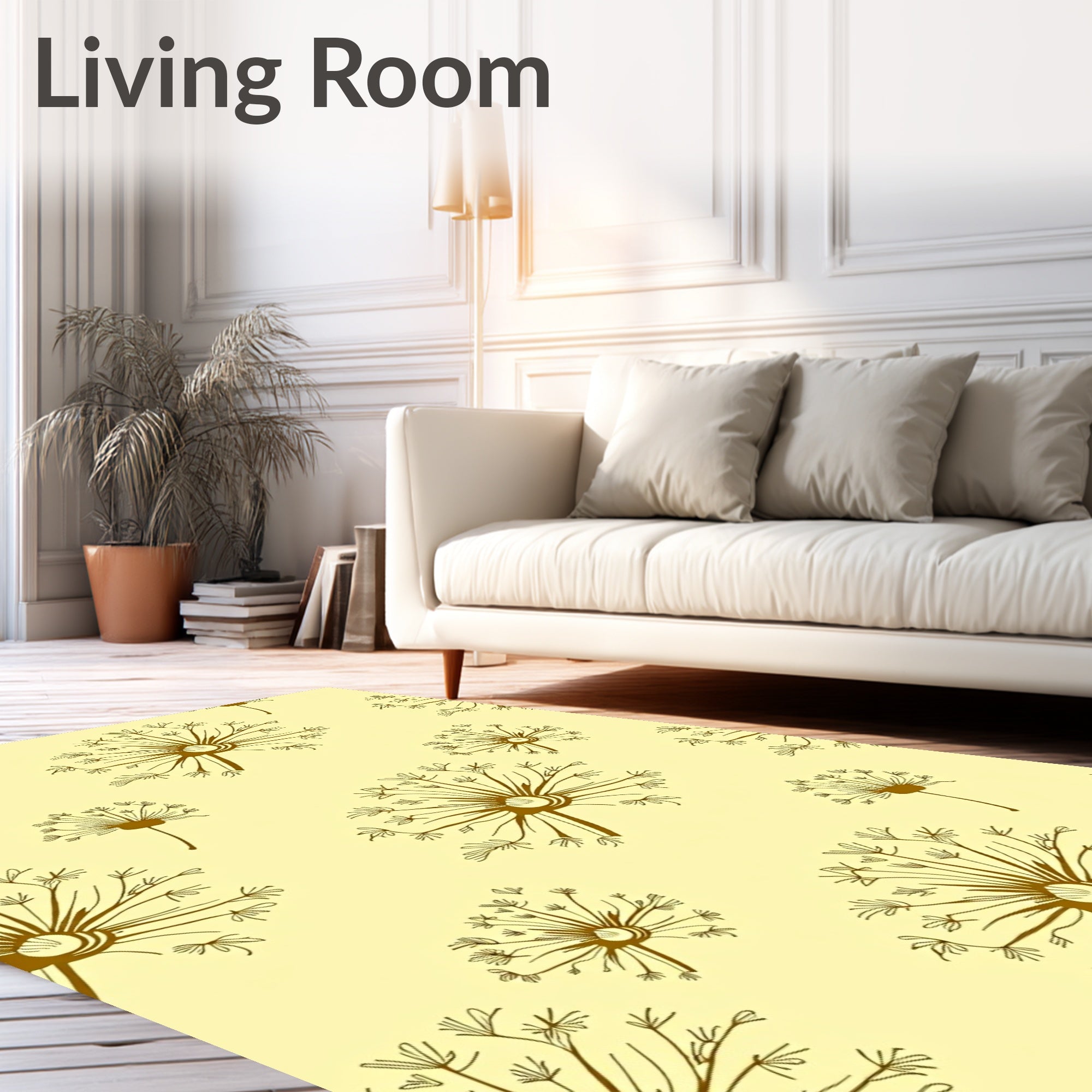 Golden Dandelion Seed Head Pattern Rug