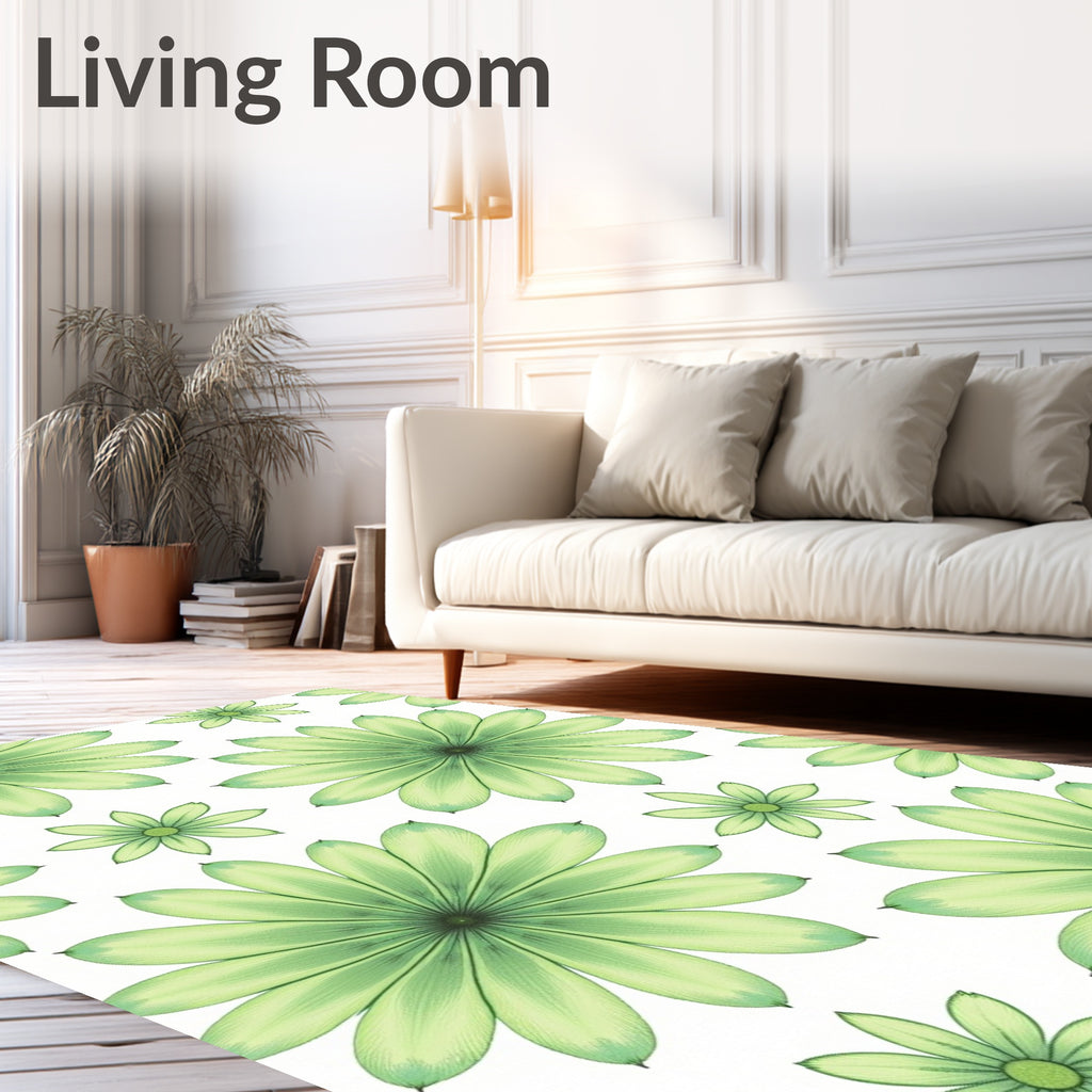 Bright Green Daisy Floral Repeat Rug