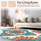 Retro Teal Orange Floral Mandala Rug